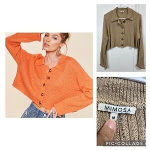 Mimosa button up Slouchy cropped long sleeve trendy cardigan sweater size M